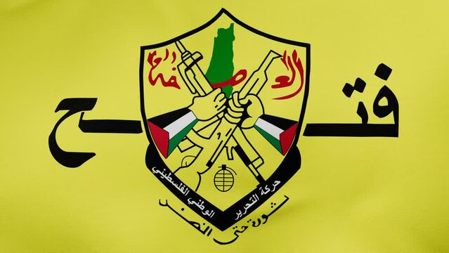 Fatah formerly the Palestinian National Liberation Movement background flag waving in the wind