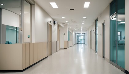 Unfocused background of a hospital hallway and reception clinic