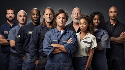 Portrait of a group of people of different professions on a black background