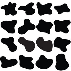 Random blotch, inkblot. Organic blob, blot. Speck shape.Splat, fleck graphic. Drop of liquid, fluid. Pebble, stone silhouette.Ink stain, mottle spot irregular shape. 
