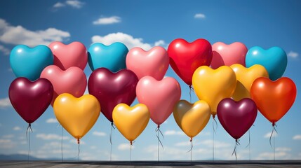 Heart-Shaped Balloons Vibrant Colors Sunny Day , Background Images, Hd Illustrations