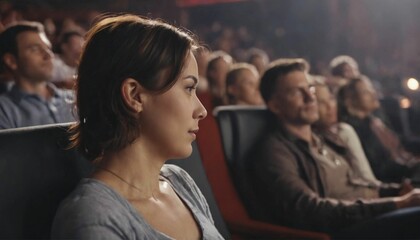 Couple enjoying in a movie theater embraced portrait photograph, date night, romance, love