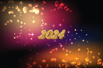 Naklejka premium Happy New Year 2024 with sparkling festival numbers full of beautiful colors happy New Year 2024 celebration.