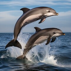 Fototapeta premium Dance of the Dolphins: Exploring the Playful Elegance of Marine Wonders