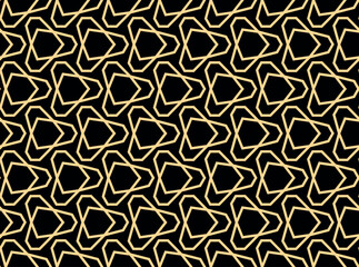 The geometric pattern with lines. Seamless vector background. Gold and black texture. Graphic modern pattern. Simple lattice graphic design