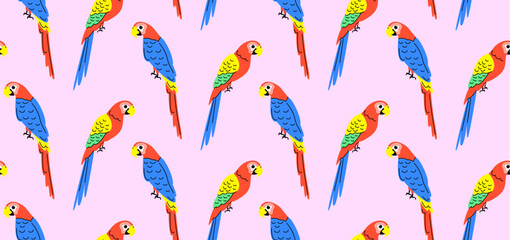 Colorful pattern with parrots in flat style. Vector seamless background with cute parrot characters. © Яна 