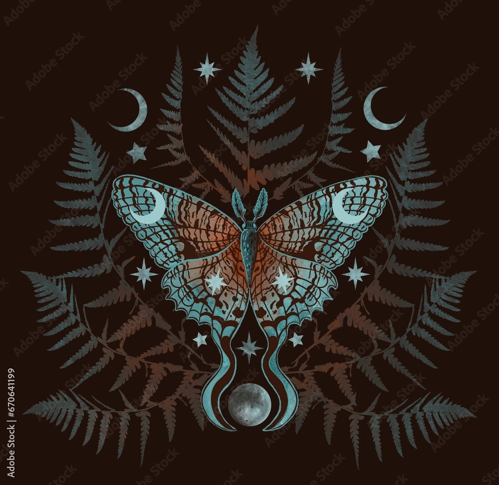 Wall mural magical moth and moon , occult, witchy,