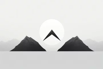 Door stickers Mountains Silhouette of an arrow in the middle of a mountain landscape. Triangle connecting two mountain peaks, symbolizing unity. Vector illustration.