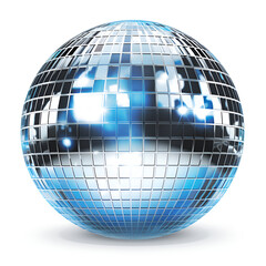 Disco Ball dance music event equipment on black, Illustration of retro 1980 disco ball silver blue colors, Illustration of retro 1980 disco ball in blue colors