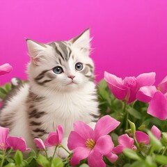 cat and flowers