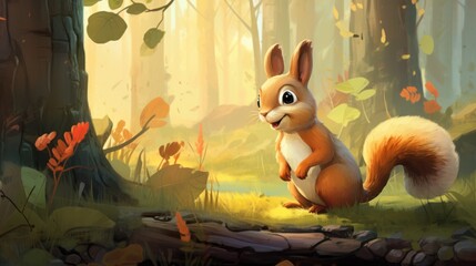 Cute squirrel in the forest. Loving illustration for children