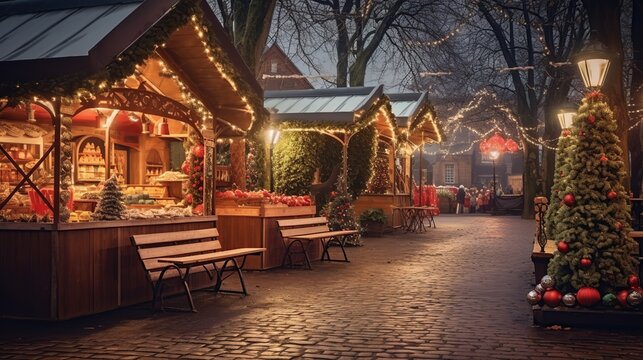 Weihnachtliche H&uuml;tten und Verkaufsst&auml;nde des Stuttgarter Weihnachtsmarkt