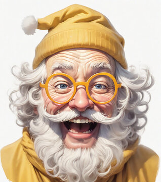 grandfather santa with a curly beard laughs, drawing