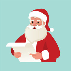 Cute Santa Claus reading children's letters. Vector illustration in cartoon flat style