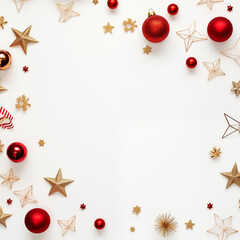 Fototapeta na wymiar White Christmas Background with copy space, decorated Christmas card backdrop with jingle bells and space for text