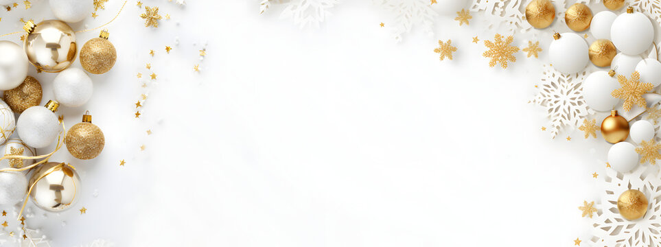 White Christmas Background with copy space, decorated Christmas card backdrop with jingle bells and space for text