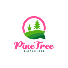 Pine Tree with Chat logo design vector. Creative Pine Tree logo concepts template