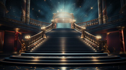 A staircase mockup in a theater with a red carpet - obrazy, fototapety, plakaty