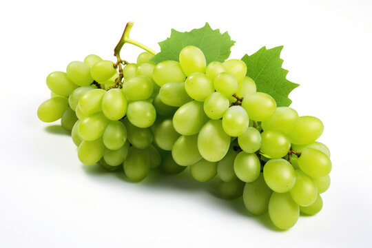 Bunch of green grapes on white
