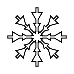 Feather snowflake outline icon isolated on white background. Decorative element for Christmas and New Year design. Vector graphics