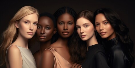 Black White Hispanic Women In A Group Together Generative AI