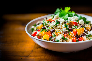  Quinoa Salad with Diced Mango, Red Bell Pepper, Black Beans, Cilantro, Lime Vinaigrette Dressing,...