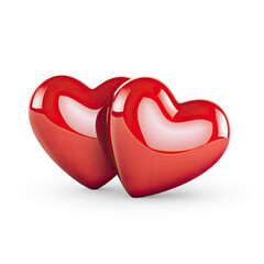two red hearts with a thin transparent shadow as a symbol of love for Valentine's Day