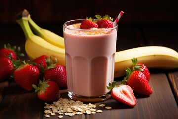 Strawberry-Banana Breakfast Smoothie - A Wholesome and Delicious Culinary Beverage Blended to Perfection, Perfect for a Refreshing Start to Your Day