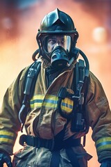 Firefighter against the background of smoke from the fire
