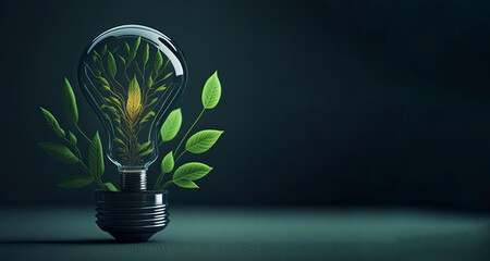 Renewable Energy.Environmental protection, renewable, sustainable energy sources. The green world map is on a light bulb that represents green energy,  Renewable, baner - obrazy, fototapety, plakaty