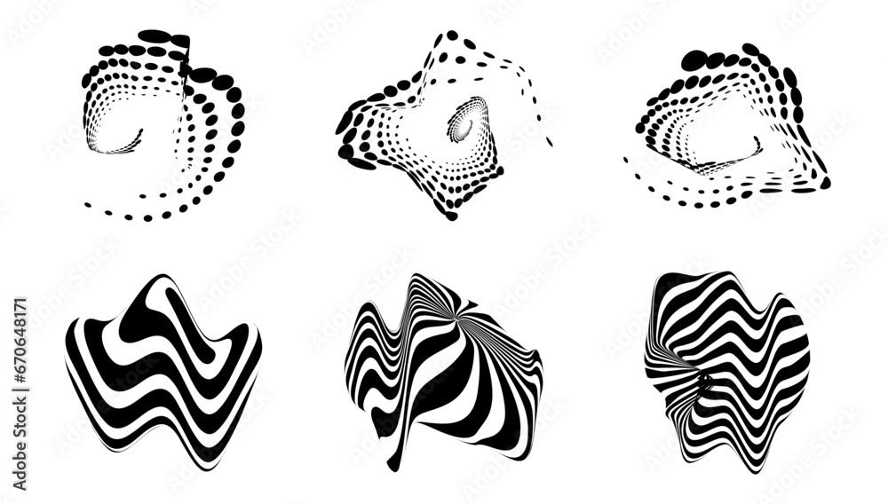 Poster set of abstract aesthetic y2k black deformed 3d isolated shapes. vector flat illustration for social