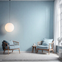 Fototapeta na wymiar pleasant Scandinavian blue corner interior with wall background 3d render