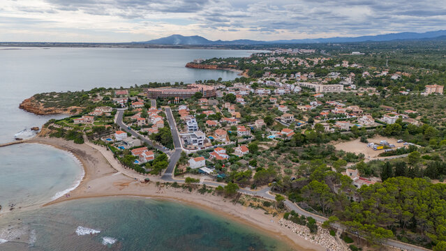 Aerial drone photo of the coastal town named Perello Mar in Spain