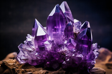 Amethyst stone close up, purple crystal