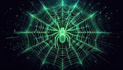 Dark Web Concept, Glowing Neon Spiderweb, Cybersecurity, Digital Encryption, Mysterious Internet Depths, Hidden Networks, Virtual Connections, Cyber Threats, Matrix Background.