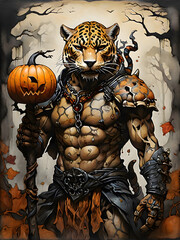 Jaguar guarding the pumpkin jungle. 🎃