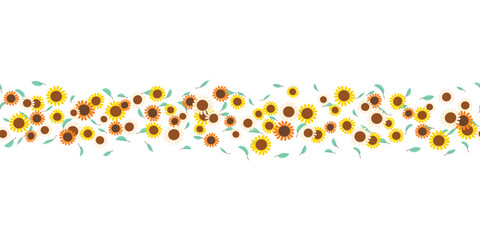 Horizontal seamless border with small colorful flowers and leaves on white background vector