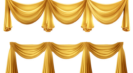 Golden realistic luxury curtain cornice decor domestic fabric interior drapery textile lambrequin, velvet illustration isolated on transparent background. Generative AI