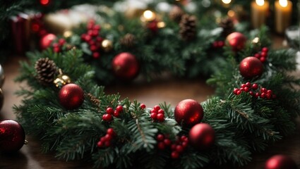  focus shot of a Christmas wreath