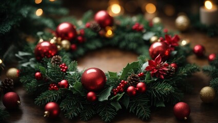 Fototapeta na wymiar focus shot of a Christmas wreath