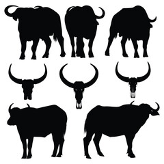Vector animal buffalo silhouettes vector illustration