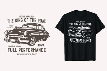Vintage Vehicle Custom Classic Car T-Shirt Design. Old Cars t-shirt Graphic. Black And White Car tshirt. - obrazy, fototapety, plakaty