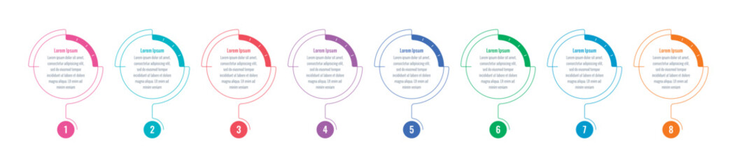 eight steps infographic template. technological, digital interface informational template. infographic template for internet, business, web, magazine, annual report