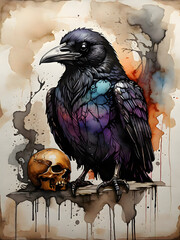 Raven guarding the skull head. 💀 & 🦴 