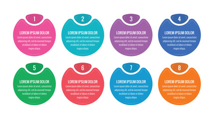 eight steps infographic template. colorful round info template. colorful sticker designs
