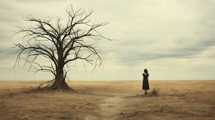 woman is alone on dry plains