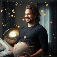 Naklejka premium Pregnant man , expectant father: celebrating diversity in parenthood with the concept of a pregnant man challenging gender norms and expanding the definition of family