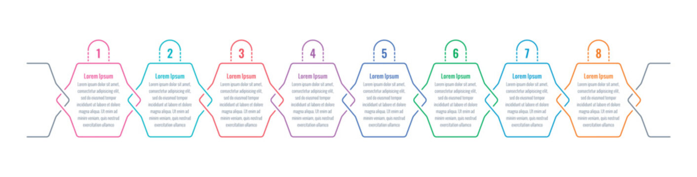 eight steps infographic template. interlaced geometric informational template. infographic template for business, web, internet, magazine, annual report
