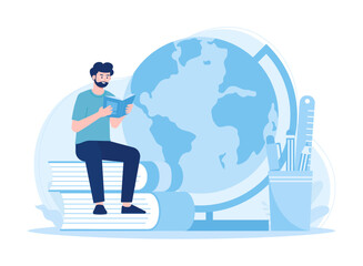 Students study history concept flat illustration