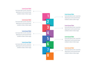 eight steps infographic template. annual report, internet, magazine, business, education infographic template. colored squares informational template